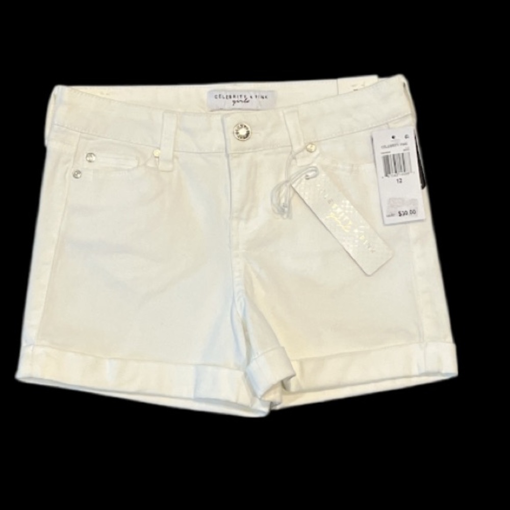 New Celebrity Pink Girls Size 12 Crisp White Cuffed Jean Shorts